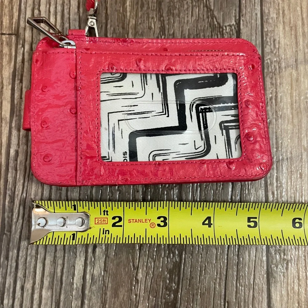 Lodis Pink‎ Ostrich Embossed Leather Card Case Wristlet ID Wallet Zipper Pocket